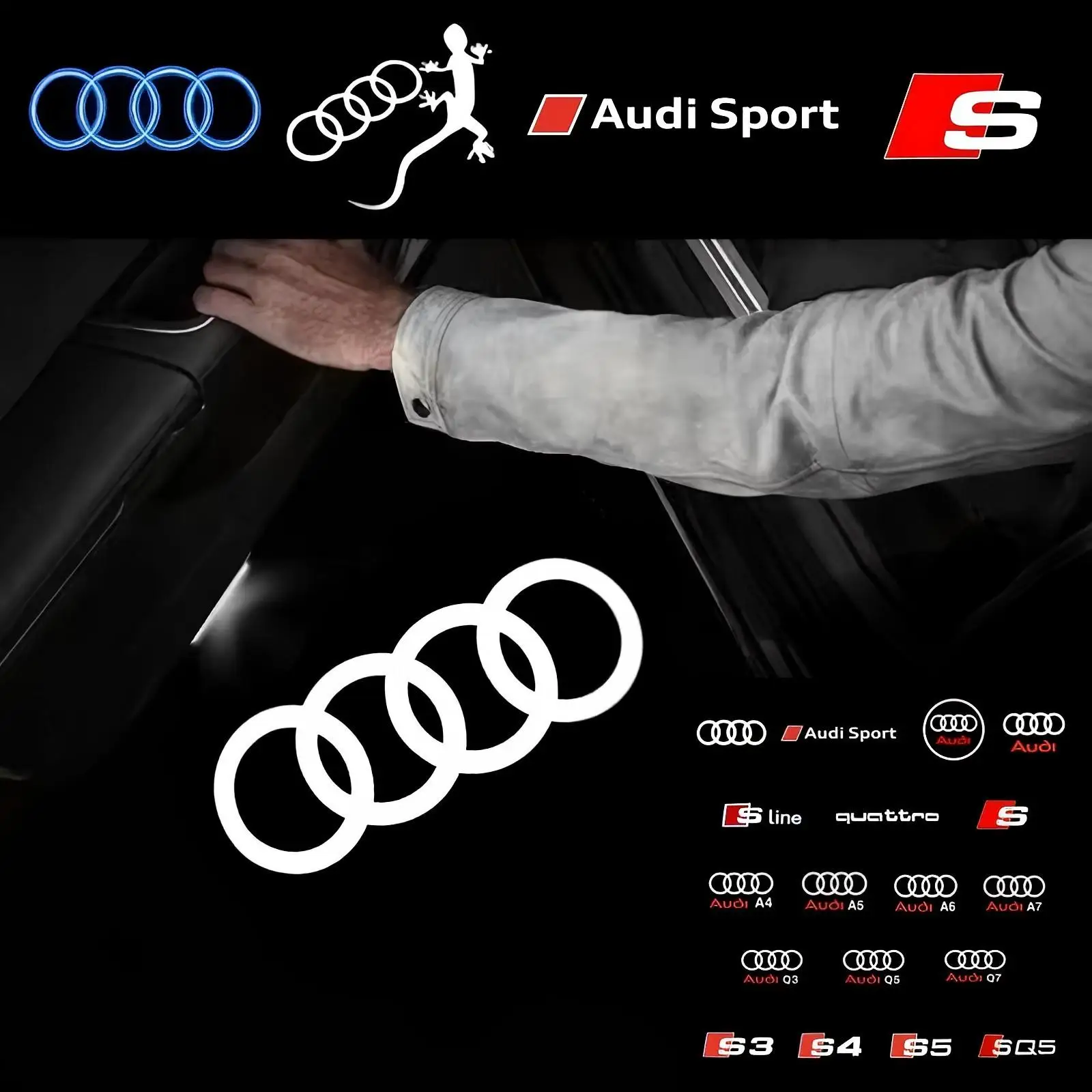 

2 шт. для Audi A1 A3 8V 8P 8L A4 B5 B6 B7 B8 A5 A6 A7 A8 Q3 SQ5 Q5 Q7 Q8 RS Автомобильный дверной лазерный проектор с логотипом, светодиодная лампа приветствия
