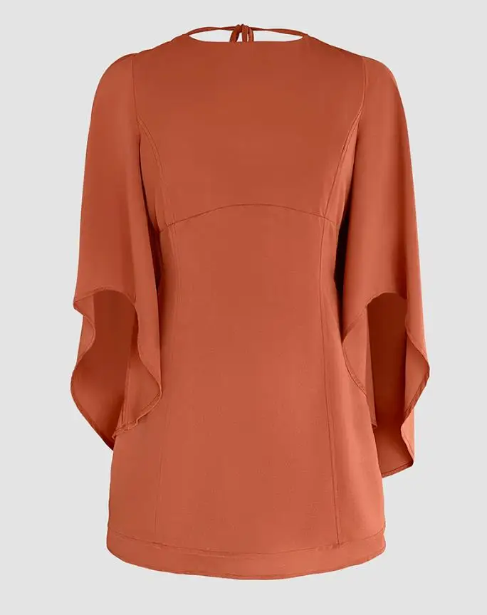 Women's Jumpsuit Round Neck Bell Sleeve Casual Backless Tied Detail Jumpsuit Simple Commuting Style Elegant Jumpsuit