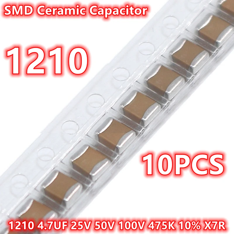 (10pcs) Original 1210 4.7UF 25V 50V 100V 475K 10% X7R 3225 SMD Ceramic Capacitor IC