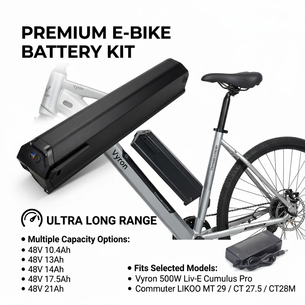 

Vyron 500W Liv-E Cumulus Pro Dorado Integrated E-bike Battery 48V 10.4Ah 13Ah 17.5Ah for Commuter LIKOO MT 29 CT 27.5 CT28M Bike