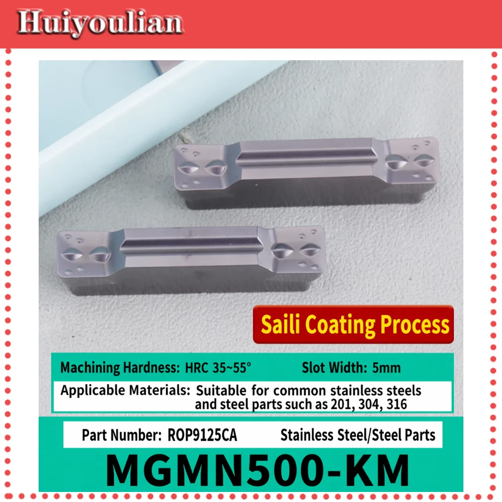 10pcs MGMN500-KM ROP9125CA Carbide Grooving & Parting Insert Advanced Coating for 201 304 316 Stainless HRC35-55 5mm