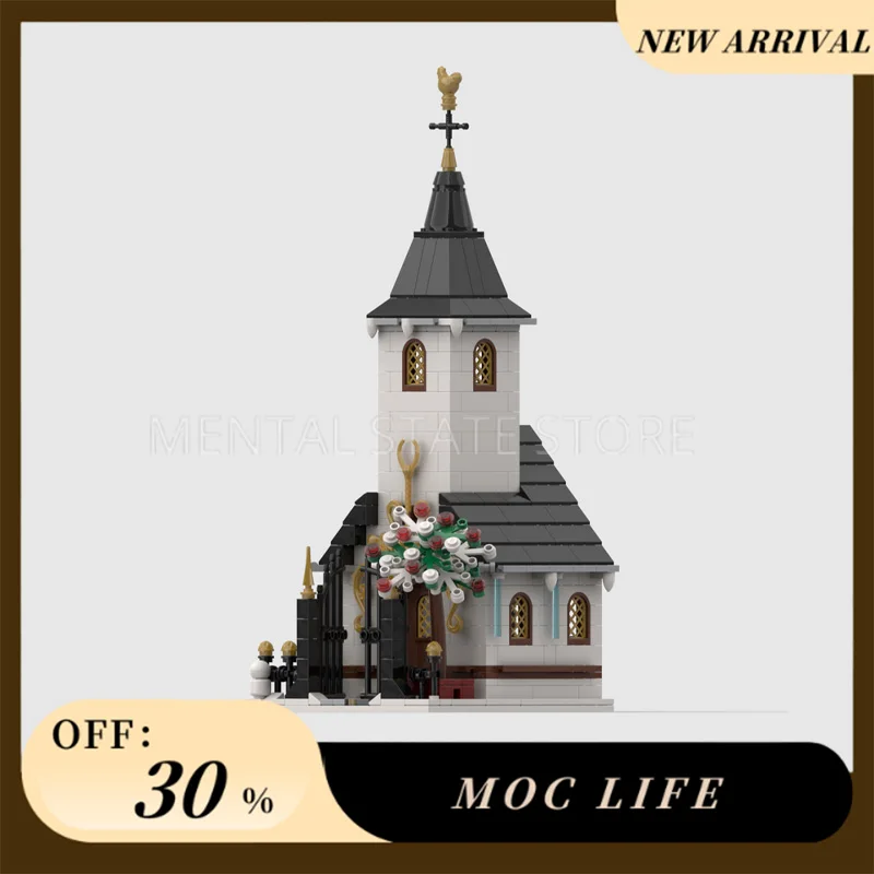 [569PCS]  Customized MOC Winter Village Small Church Creative Building Blocks Set STEM Educational Toys Construction Model Kit