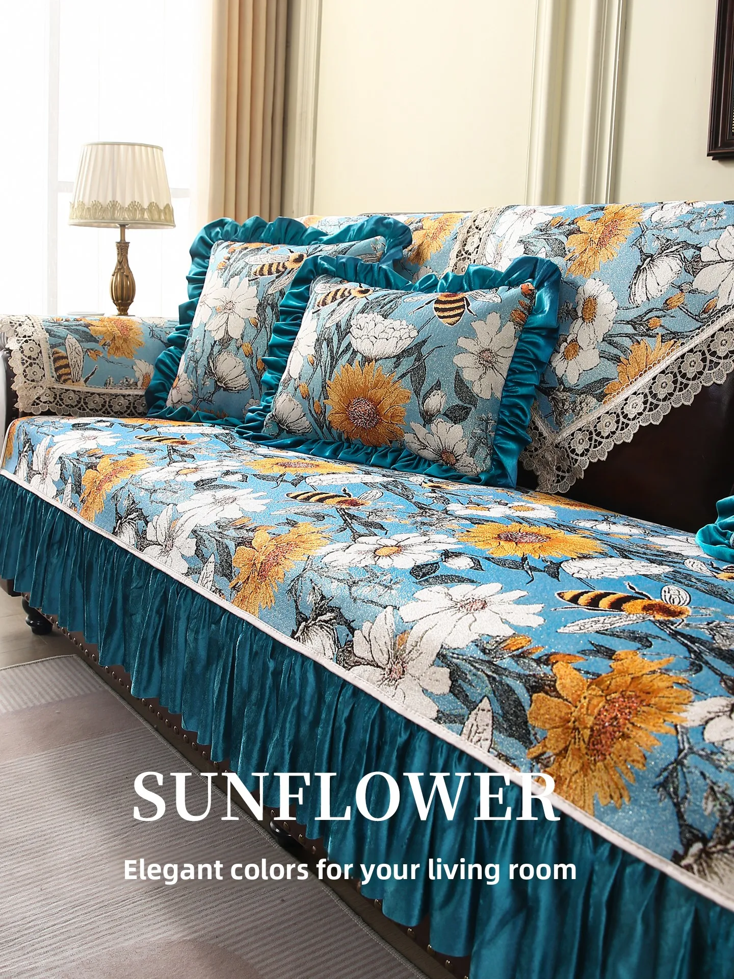 

Чехол для дивана в американском стиле ретро High Densi, противоскользящая ткань с большой юбкой, роскошный чехол для дивана, всесезонный, универсальный