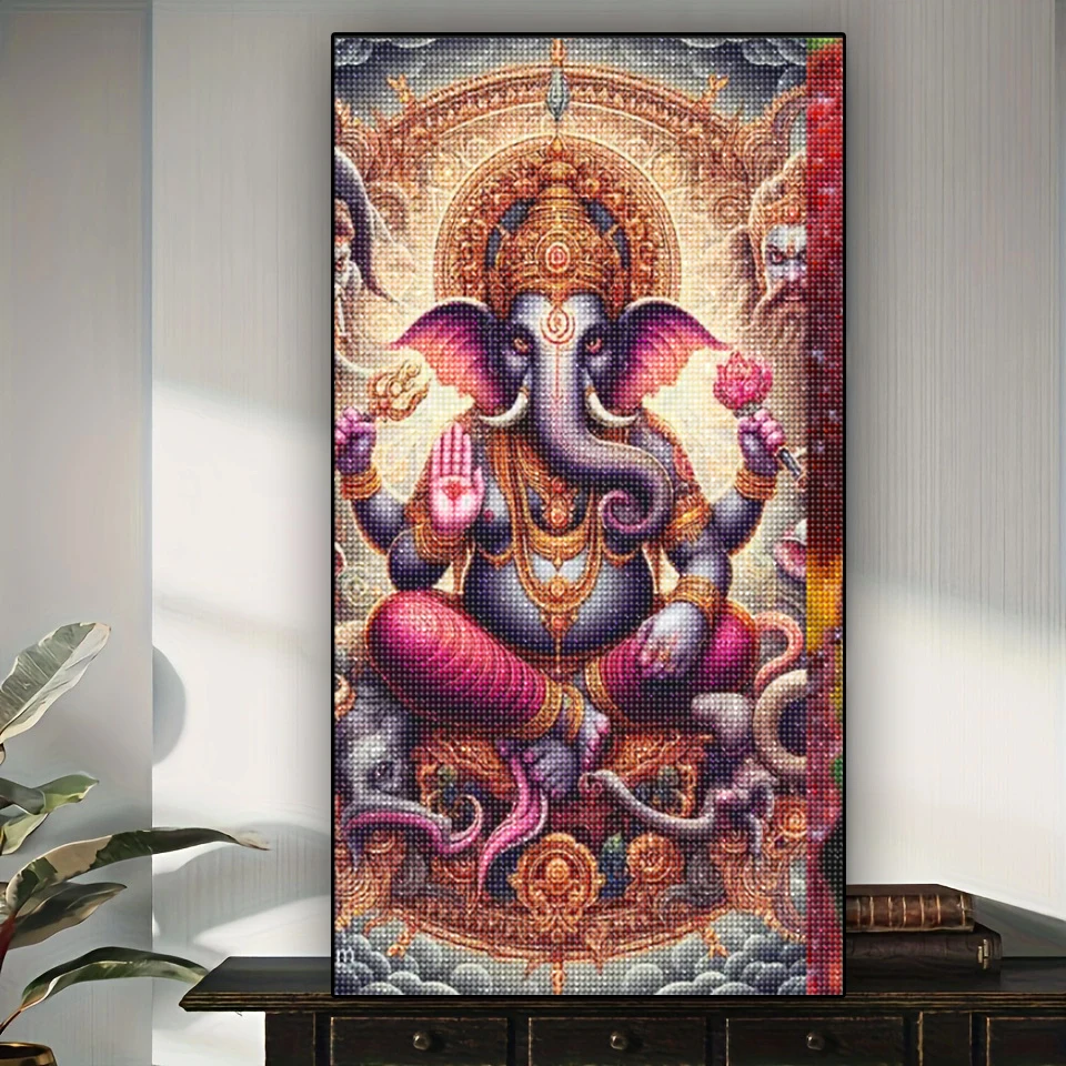 غانيشا الهندوسية كامل مربع جولة الماس الفسيفساء Diy الماس اللوحة كبيرة الحجم مجوهرات عبر الابره مجموعات هدية تزيين المنزل ،
