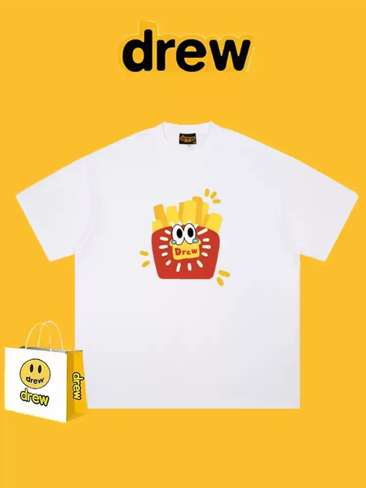 Unisex Summer Loose-Fit Casual Short-Sleeve T-Shirt with Fun American-Style Cartoon French Fry Print