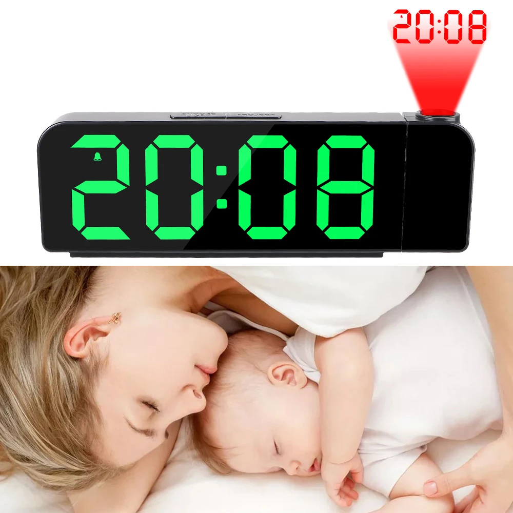 Digital Projection Alarm Clock 12H/24H Night Mode Bedroom Electronic LED Clock 180° Rotation Power-off Memory Table Clock