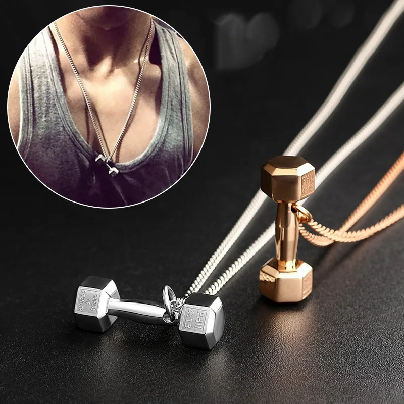 Ginásio Dumbbell Pingente Colar para Homens e Mulheres, Barbell Esportes, Cadeia de Moda, Acessórios, Holiday Gift, Atacado
