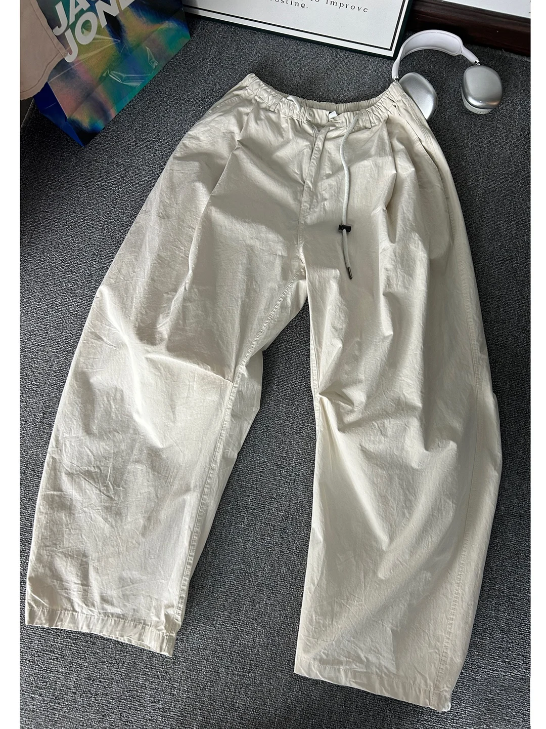 

Qui Dry Ice Silk Men's Summer Thin Cool Feeling Knife Pants Wide Leg Casual Straight Cut Trousers Loose Fit Youth Sle