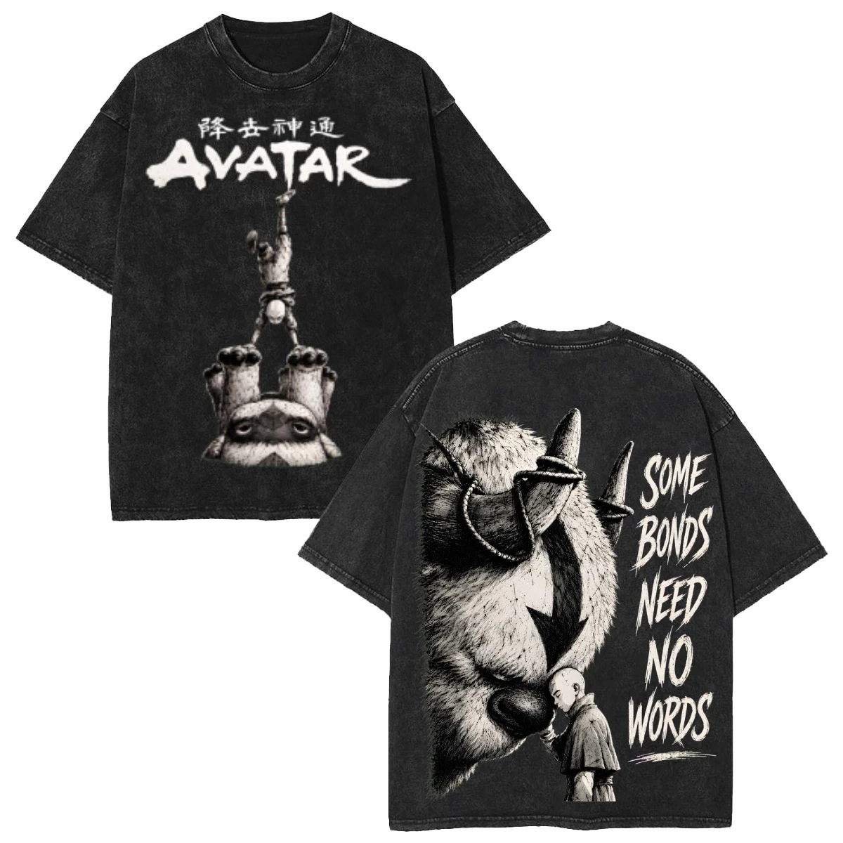 Avatar The Last Airbender Aang and Appa Graphic Washed T-Shirt Cotton Men Women Streetwear Tee