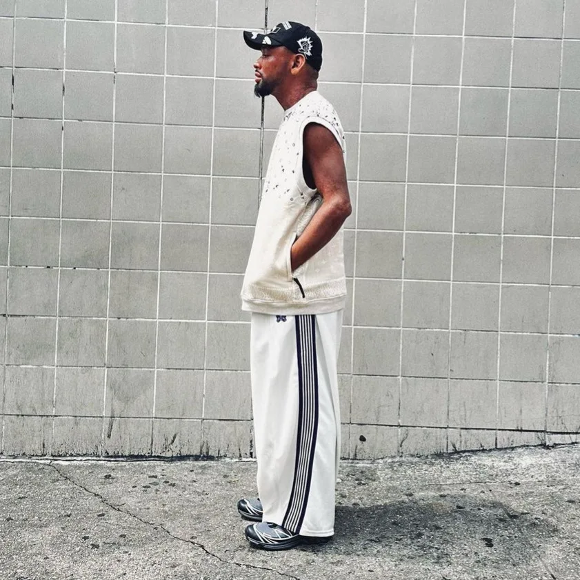 Needles ssz track pants butterfly embroidery wide-leg pants white loose-fitting athletic pants