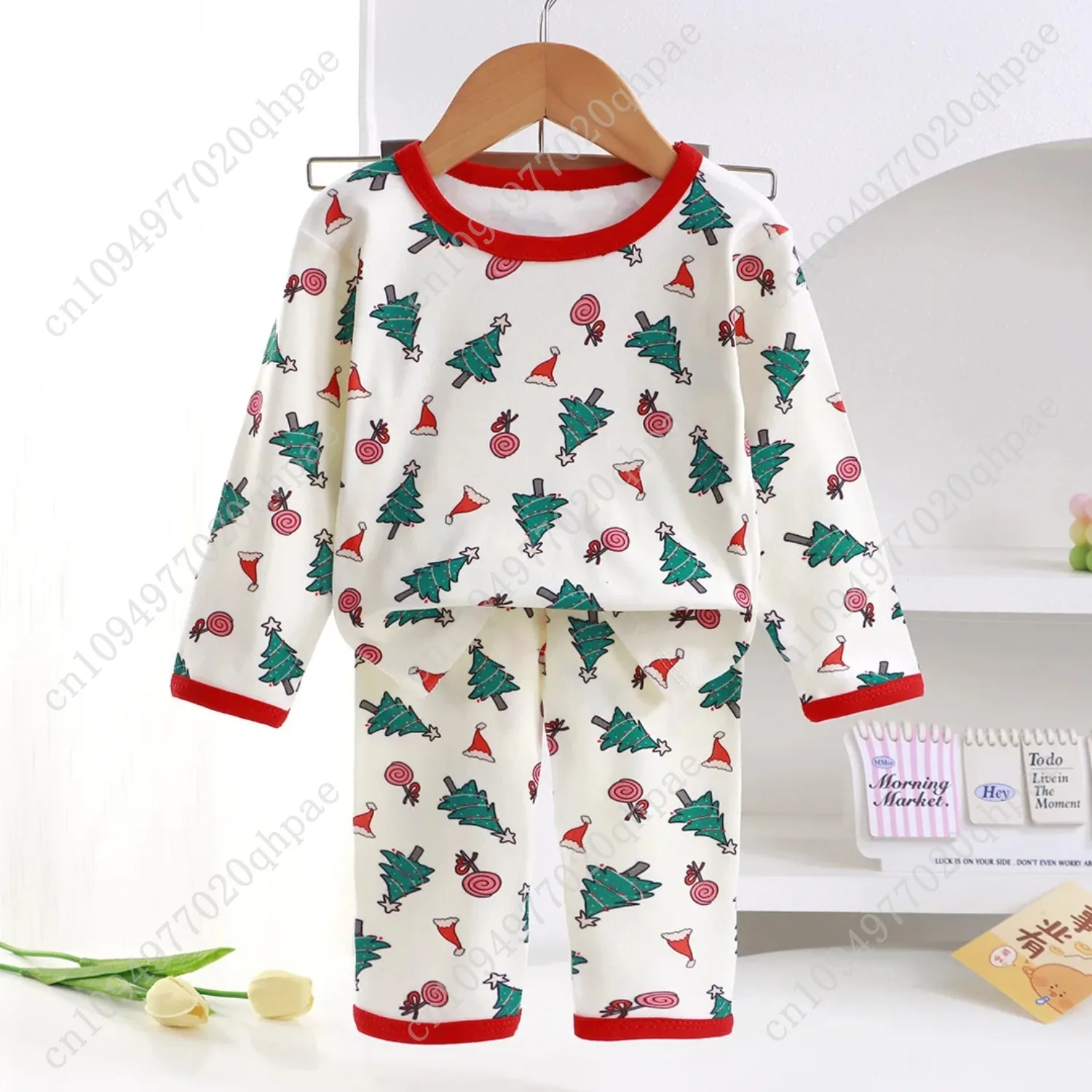 أطفال الخريف الدافئة منامة مجموعات طفل الفتيان الفتيات عيد الميلاد الكرتون طويلة الأكمام قمم تي شيرت مع السراويل منامة عيد الميلاد ملابس خاصة