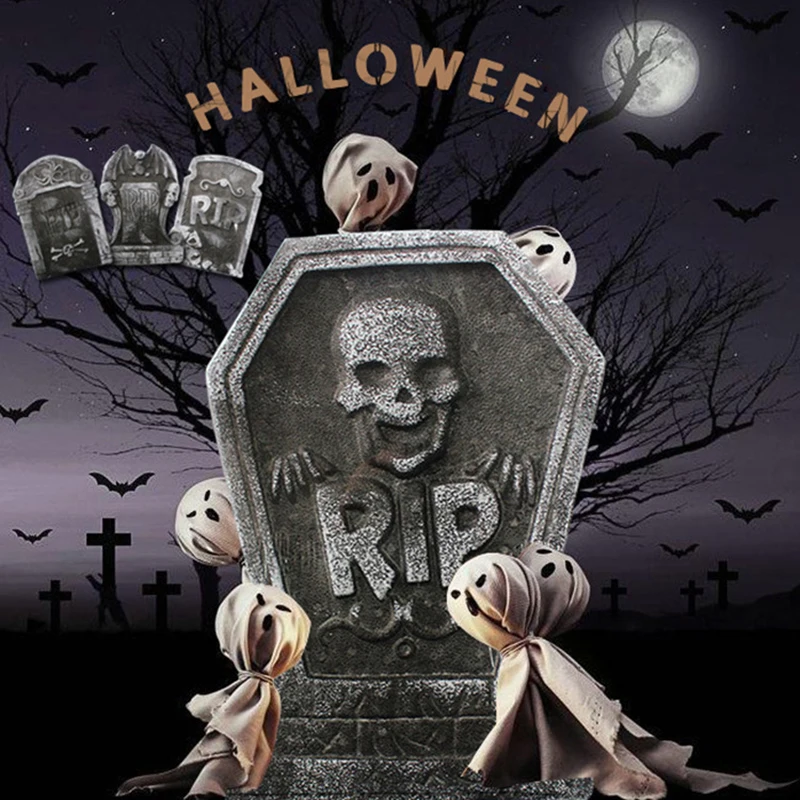 

E2 4Pcs/Set Halloween Decoration Outdoor Graveyard Tombstones Halloween Decor Yard Signs Realistic Scary Skeleton RIP Gravestone