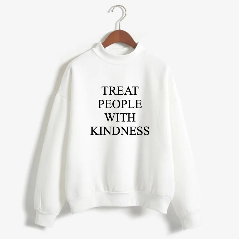 Treat people with kindness Print Woman Sweatshirt Korean O-neck Knitted Pullovers Thick Autumn Candy Color Loose Women Clothing