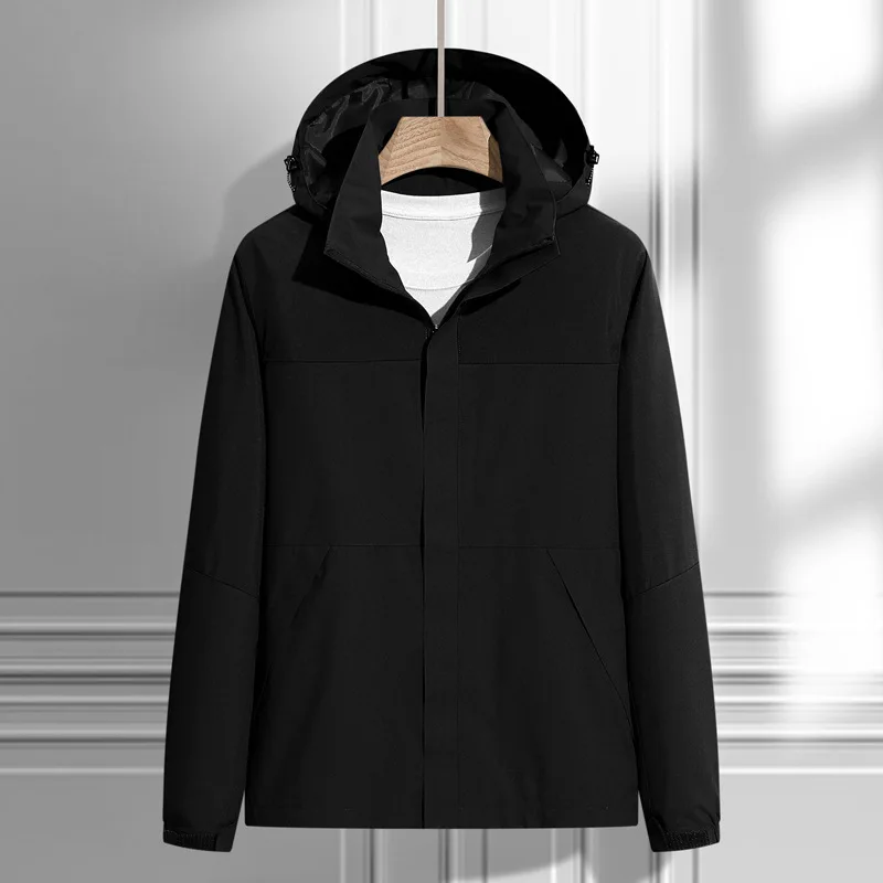 Men Bomber Jacket Hooded Windbreaker Sportswear Outdoor Zipper Stand Collar Coat Spring Autumn Jacket Loose Long Sleeve Pockets