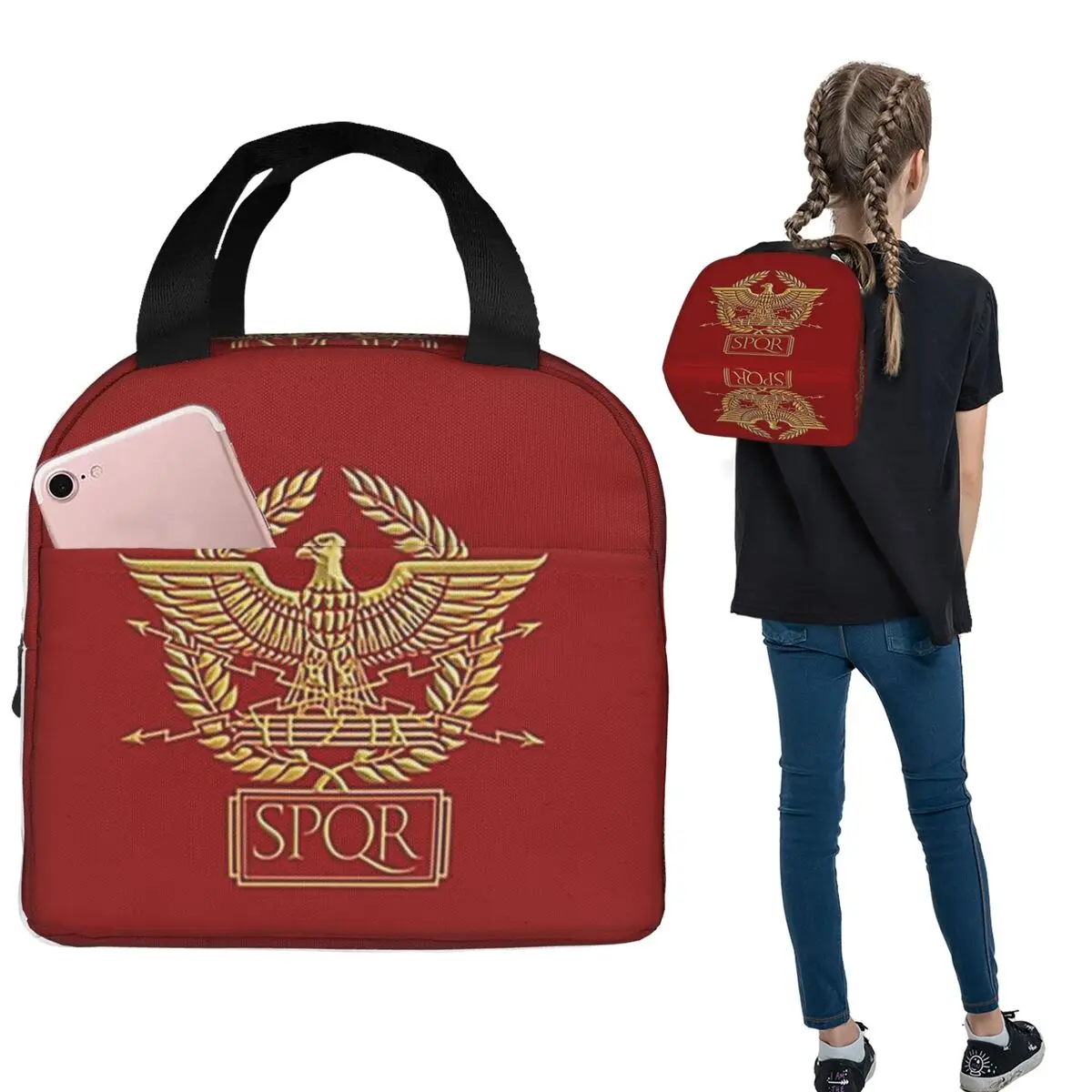 SPQR- Roman Empire Standard Eagle Emblem Insulated Lunch Bag for Women Kids Leakproof Food Boxes Thermal Lunch Box Tote