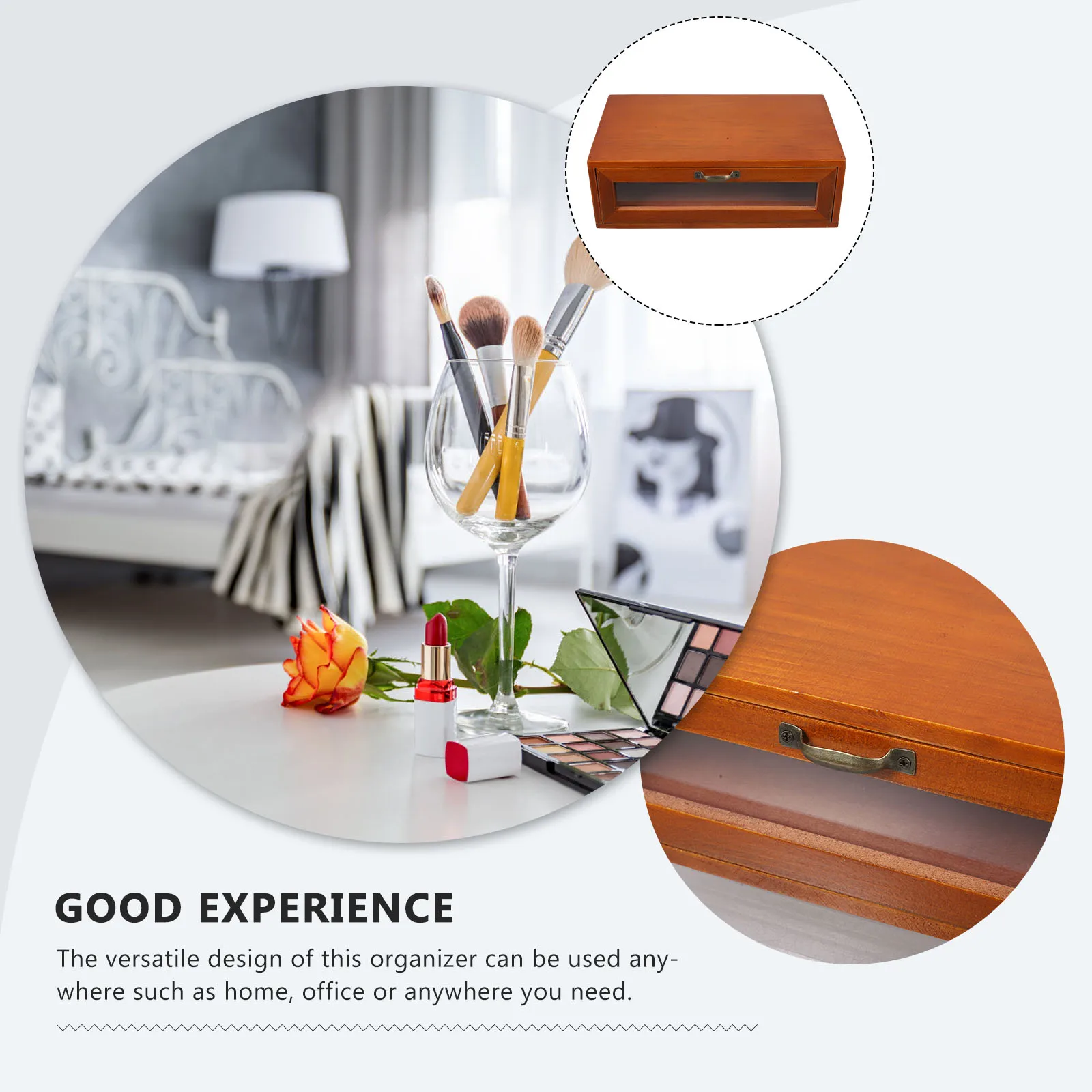 

Sturdy Wooden Desk Organizer Drawer Style Storage Box Desktop Makeup Container For Bathroom Bedroom Office Multi-Function