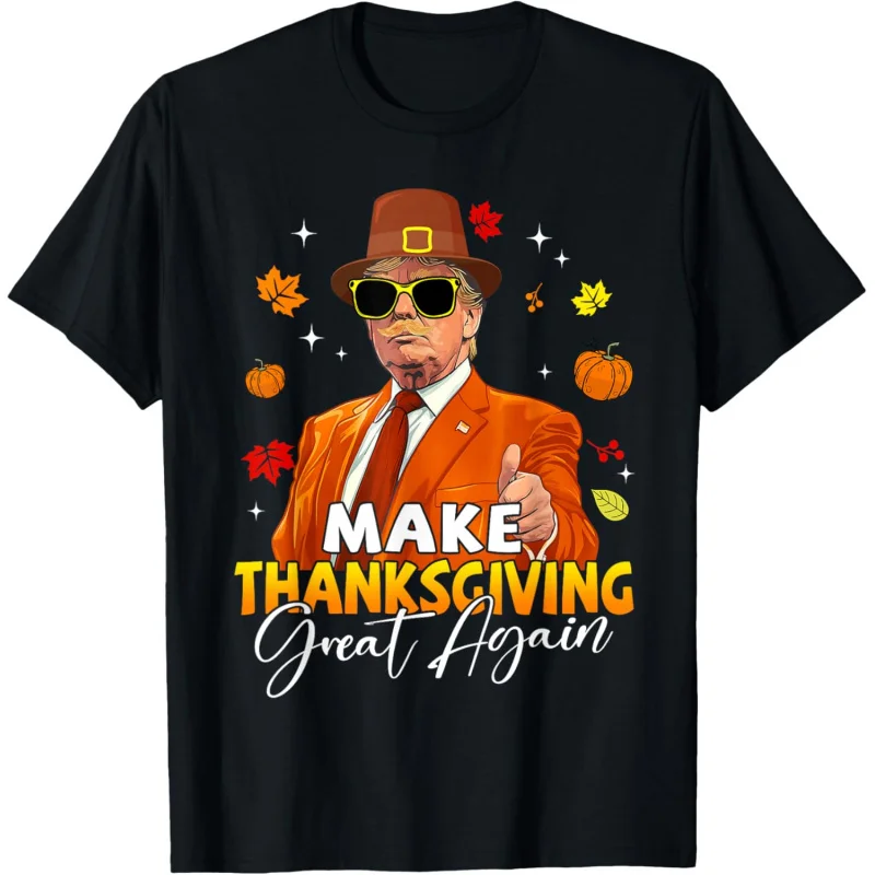 

Make Thanksgiving Great Again Autumn Fall Leaves Trump Funny T-Shirt Loose unisex style