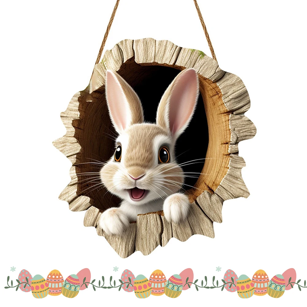 

Easter Door Sign Wooden Rabbit Construction Door Sign Rustic Bunny Hanging Pendant for Holiday Front Door Wall Decor