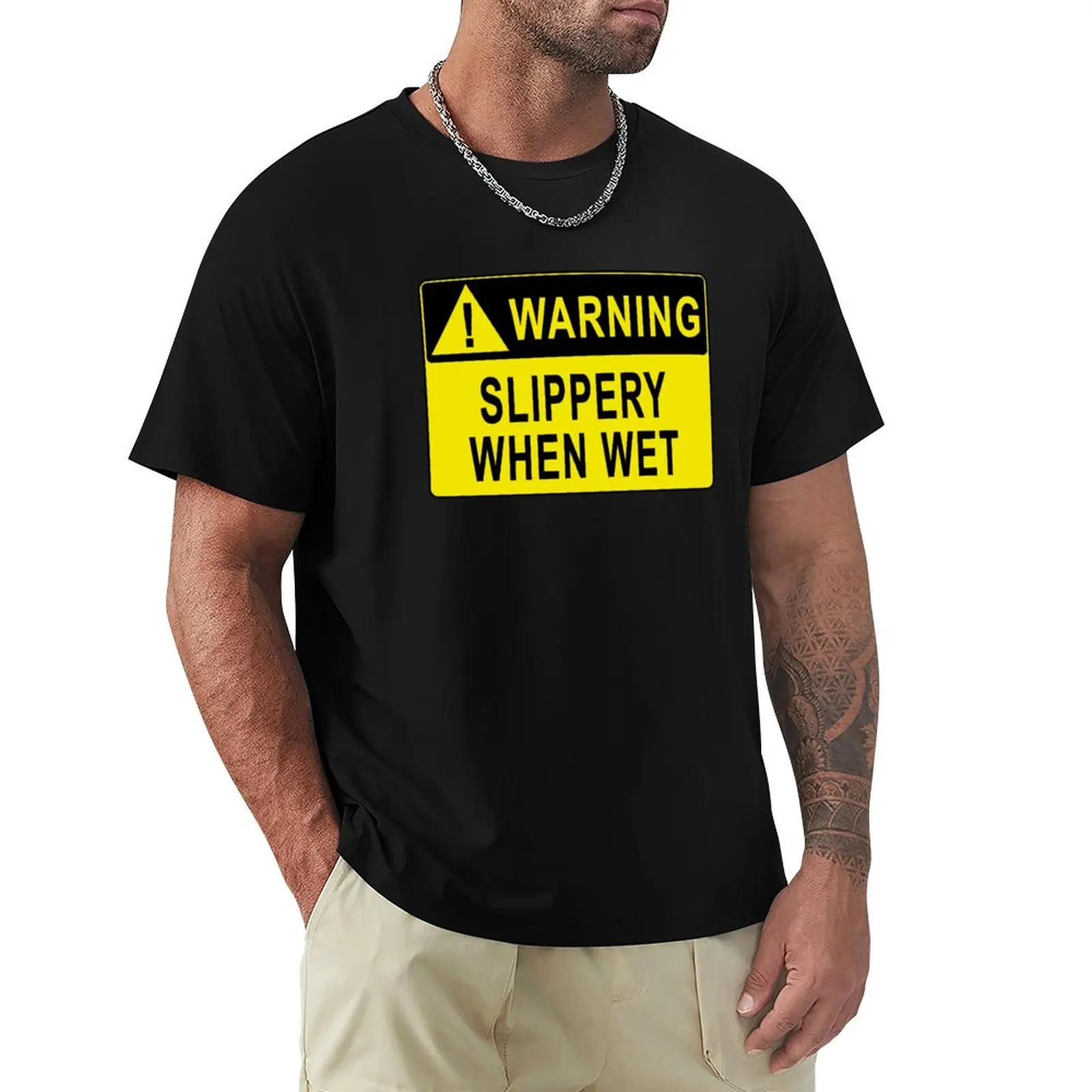 

Warning - Slippery When Wet T-Shirt basketball graphic tees plus size clothes mens fashion