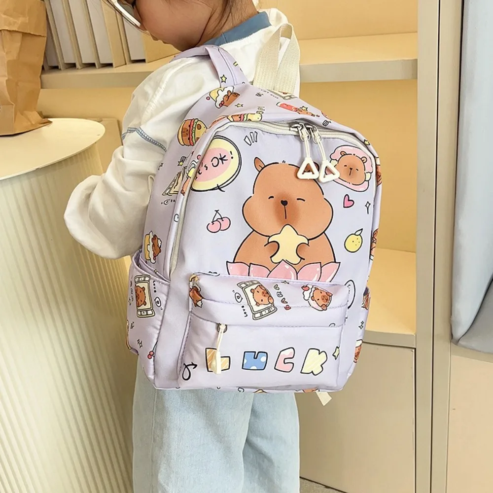 

Thickened Capybara Backpack Nylon Lightweight Cartoon Animal Daypack Large Capacity Wide Straps Children School Bag Daily