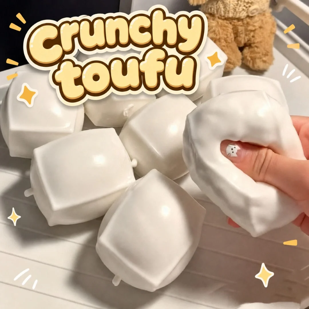 Tofu-Shaped ASMR Sensory Anti-Stress Toys Crunchy Stress Relief Squishy Toys Satisfying Sound Effects For Filling Building Block