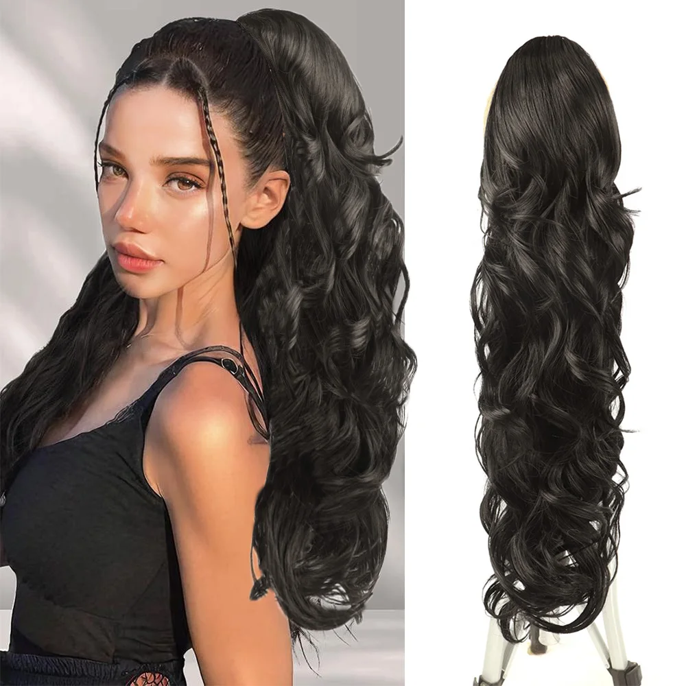 22inch Synthetic Ponytail Extensions Loose Wave Curly Hair Ponytail Layered Fake Tail Wig Natural Hairpiece for Women Daily Wear