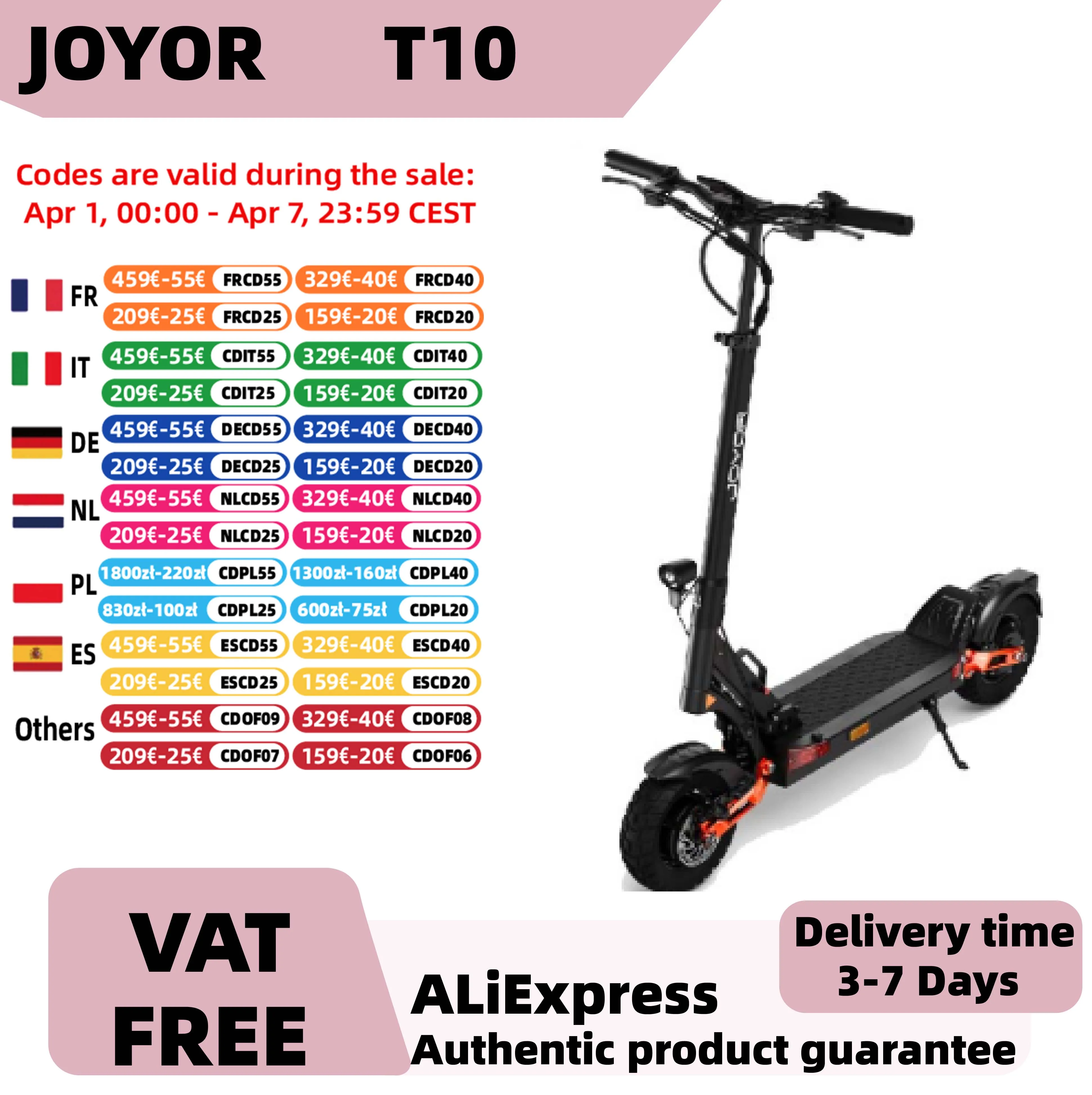 JOYOR T10 adulte Scooter électrique 1000W * 2 moteur 60V18AH batterie tout-terrain Escooter 10 "pneu tout-terrain pliable e-scooter