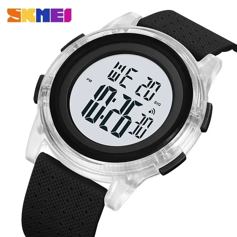 SKMEI-Relógio desportivo masculino e feminino, bracelete TPU transparente, luz traseira, relógio de pulso digital, impermeável, alarme, Chrono, 1997