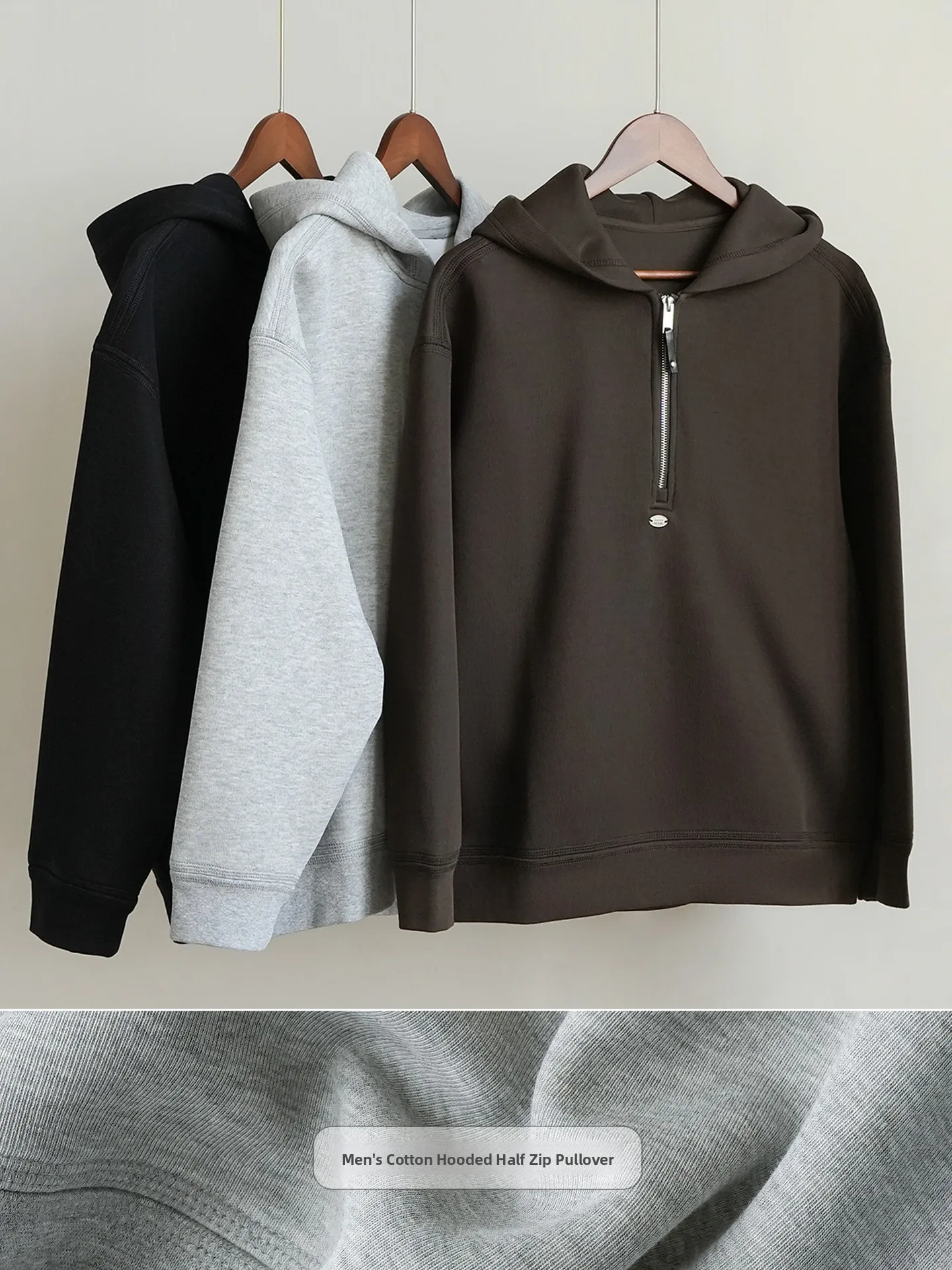 

Men's Hooded Semi-Zipper Sweatirt Cotton Casual Overhead irt Simple Color oulder Drop Top Autumn Faion Clothing
