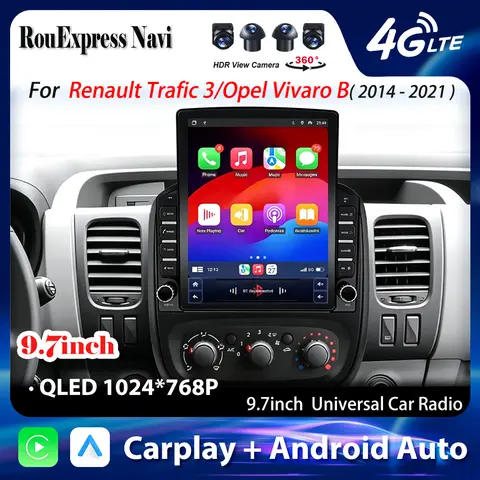 Rádio Android para Renault Trafic 3 2014 - 2021 para Opel Vivaro B, DVD Automotivo com CarPlay, Bluetooth, GPS, Navegação, sem DVD 2Din.
