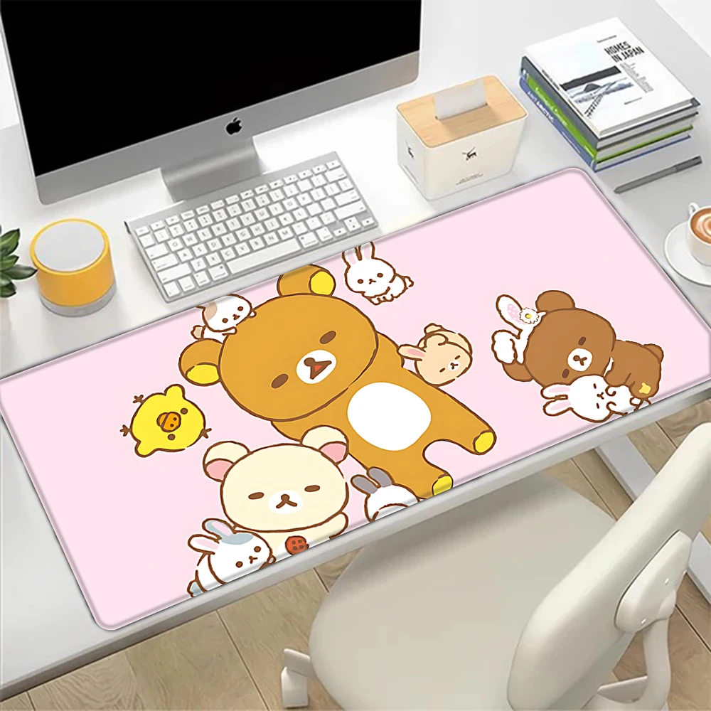 Cartoon Cute Rilakkumas Mousepad HD Printing Computer Gamers Locking Edge Non-slip Mouse Pad XXL90x40cm Keyboard PC Desk Pad