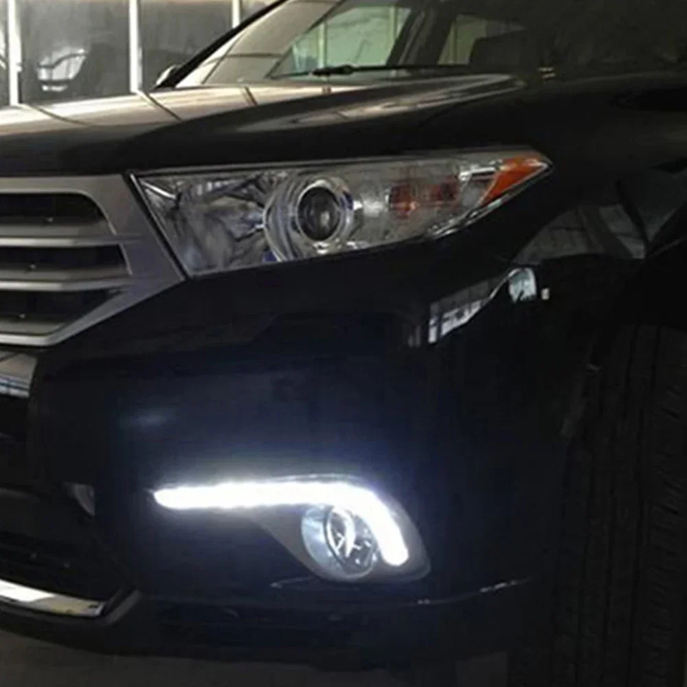 New！ CSCSNL 1 set For Toyota Highlander 2012 2013 2014 with trunning Yellow Signal DRL LED Daytime Running Lights Led fog lamp c