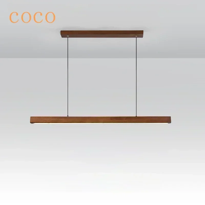 Lámpara colgante LED moderna de madera con tira larga, lámpara de mesa de comedor, lámpara colgante para sala de estar, comedor, cocina, accesorio