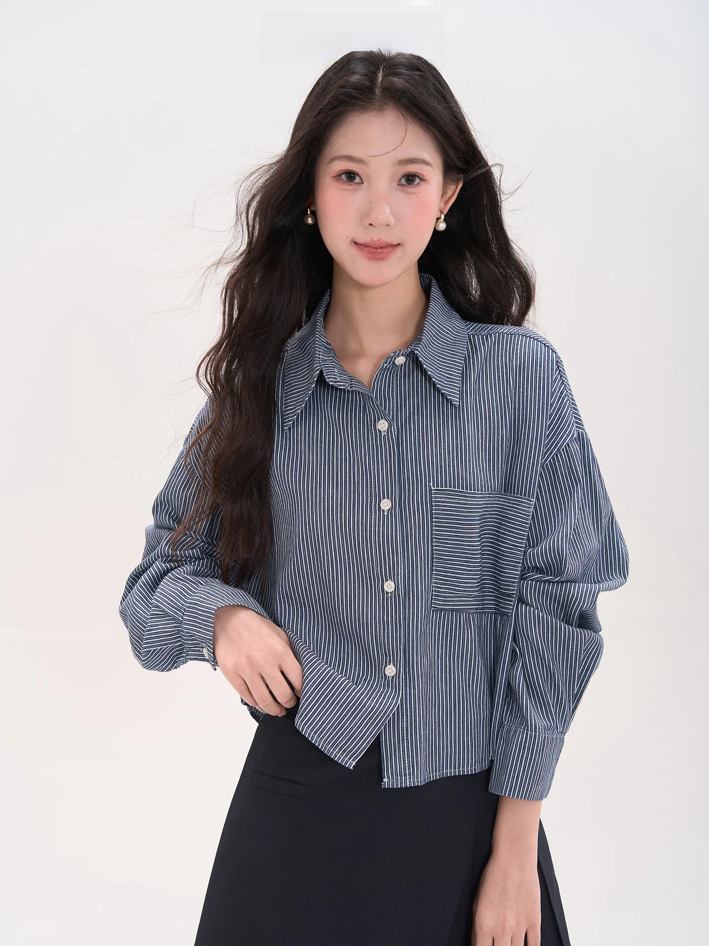 

Модная женская кофта в полоску в корейском стиле для ранней осени, из смесового хлопка и полиэстера, для повседневной носки