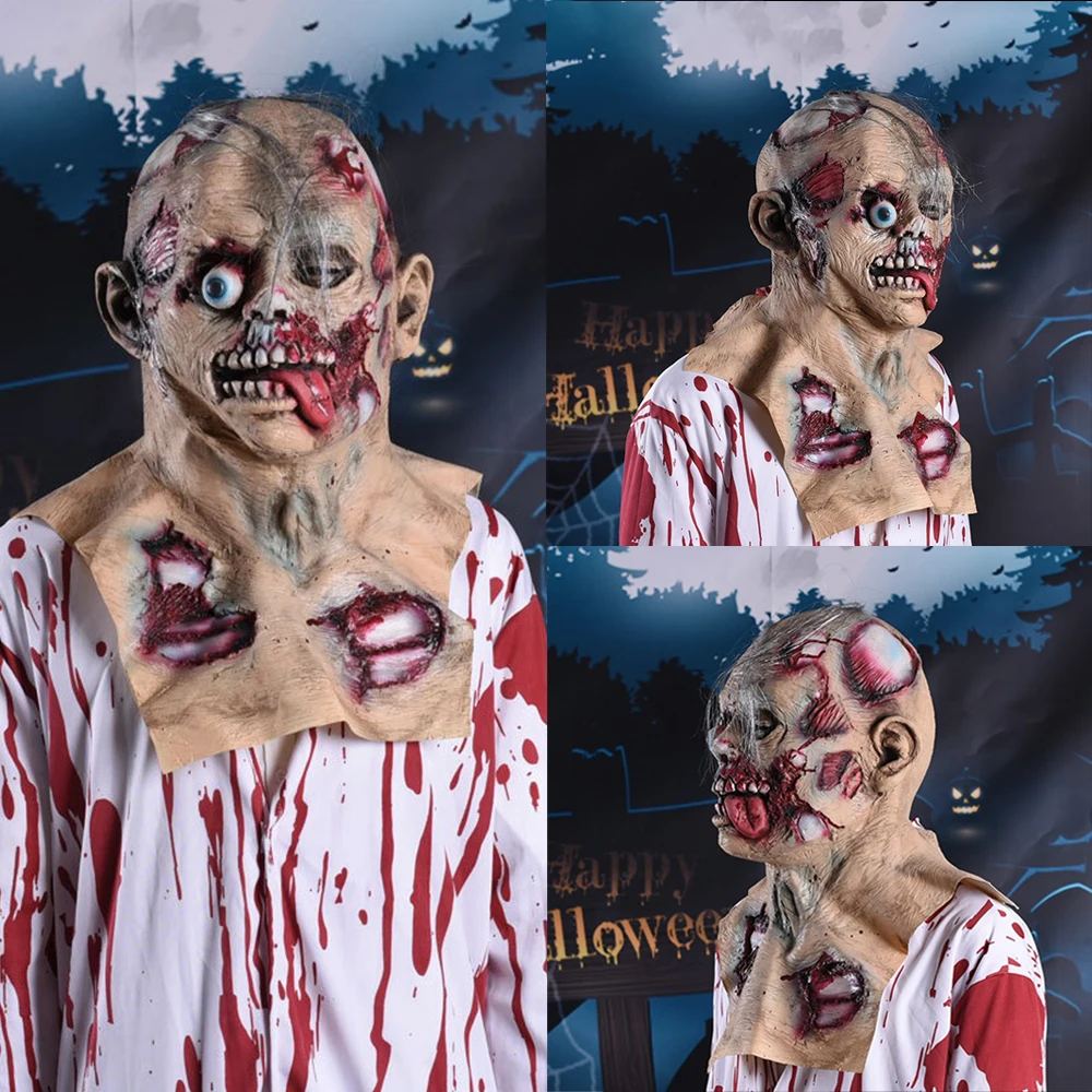 Halloween Realistic Horror Zombie Head Scary Latex Mask Vampire Demon Devil Costume Party Dress Up Club Cosplay Costumes