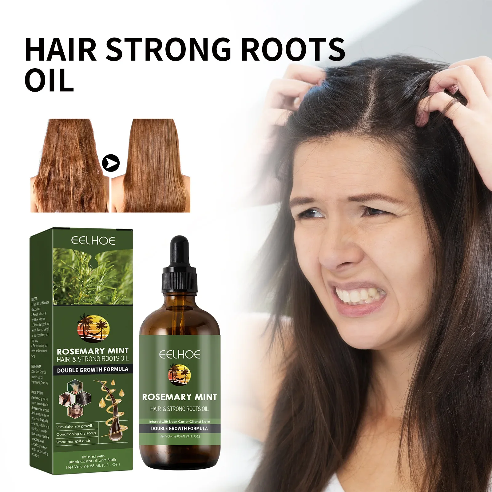 88ml Intensive Hair Repair Oil, Deeply Moisturize and Revitalize Dry and Frizzy Hair with EELHOE Hair Loss Product Series