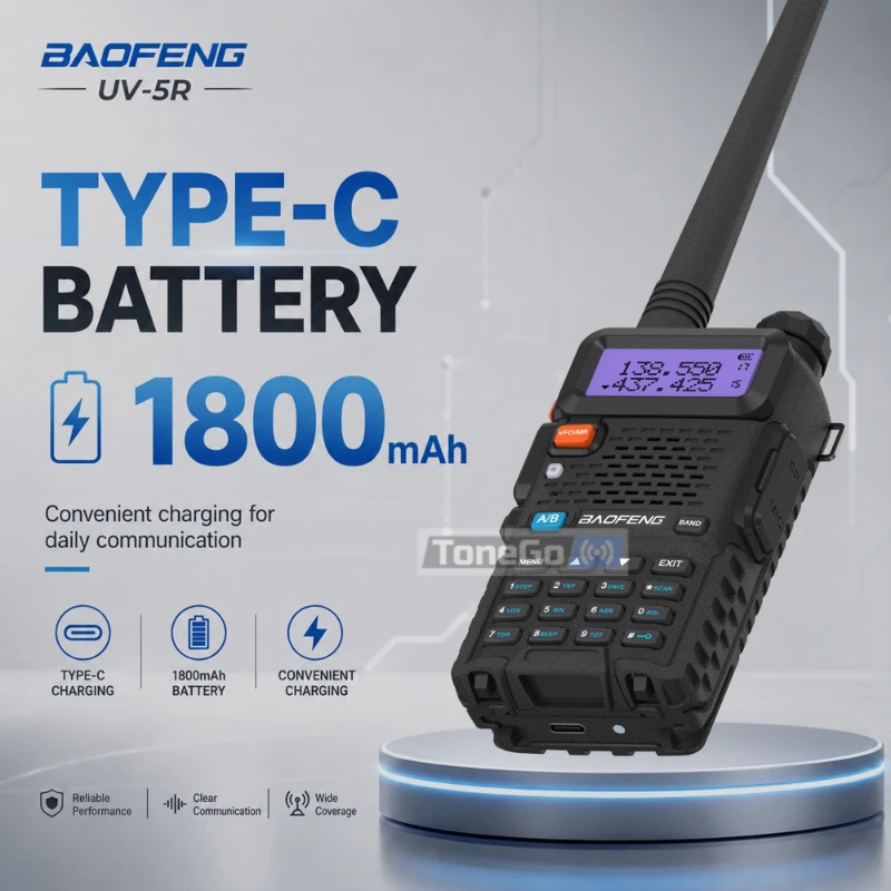 Baofeng UV-5R 5W/8W Walkie Talkie Dual Band VHF UHF Dual Watch 1800mAh 128CH Type-C Charging Long Range Two Way Radio ForHunting