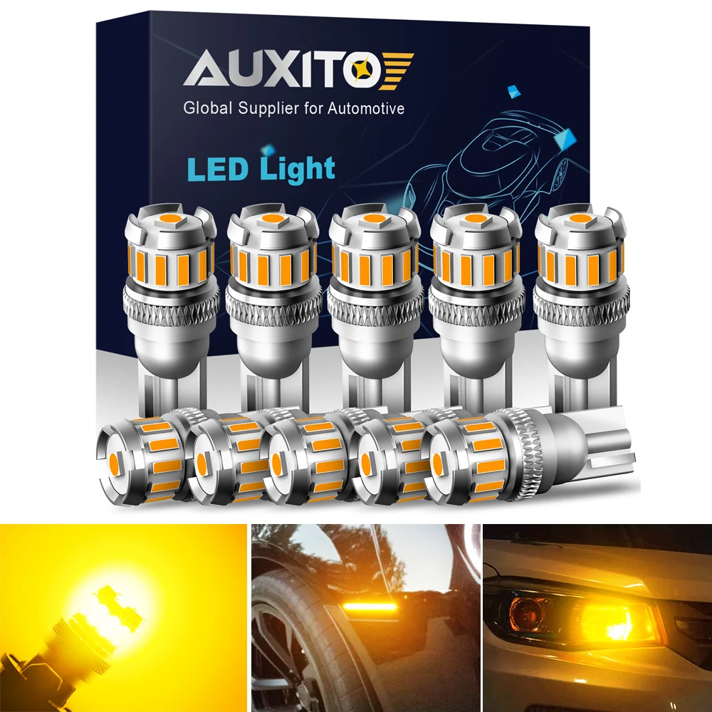 

AUXITO 10x T10 Янтарный светодиодный CANBUS W5W светодиодный сигнальный фонарь без ошибок парковочный боковой габаритный светильник купольный светильник для багажника красный желтый