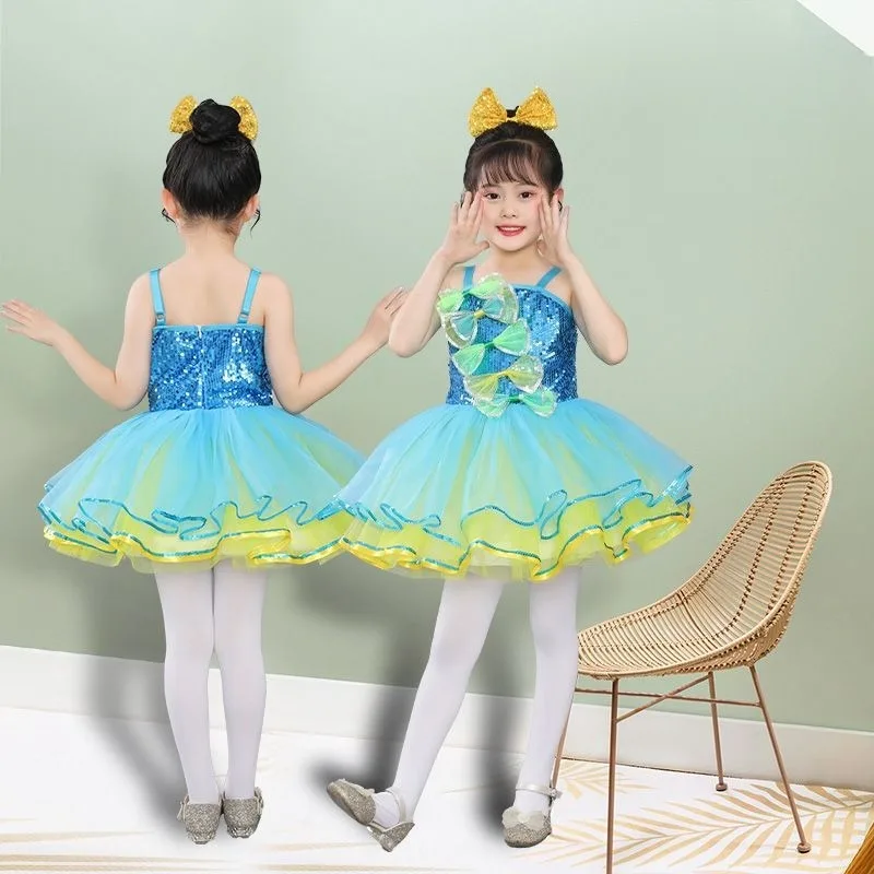 Sequined Tutu Dress Fluffy Tulle Skirt Stage Performance Costume Princess Dance Outfit Holiday Show Wear Party Elegant MeshDress