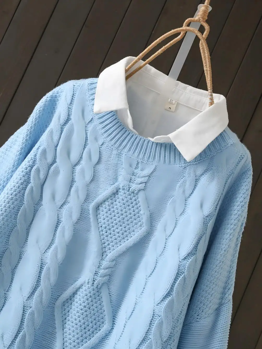 Damen Übergröße Rundhals Langarm Pullover Lässiger Herbst Frühling Strickpullover – Detail 3