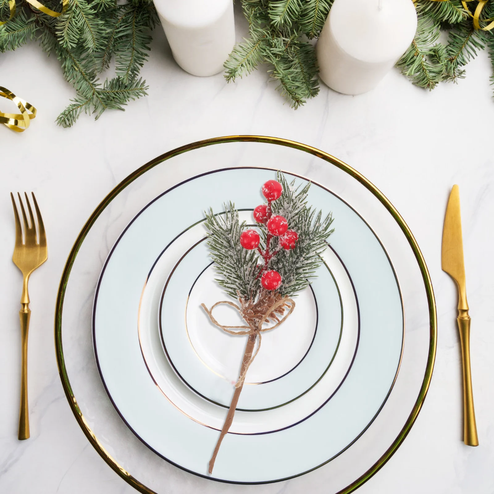 

10pcs Fake Berry Branch Artificial Berry Stems Christmas Tree Accessories Holiday Decor Xmas Picks Pine Cones Branches