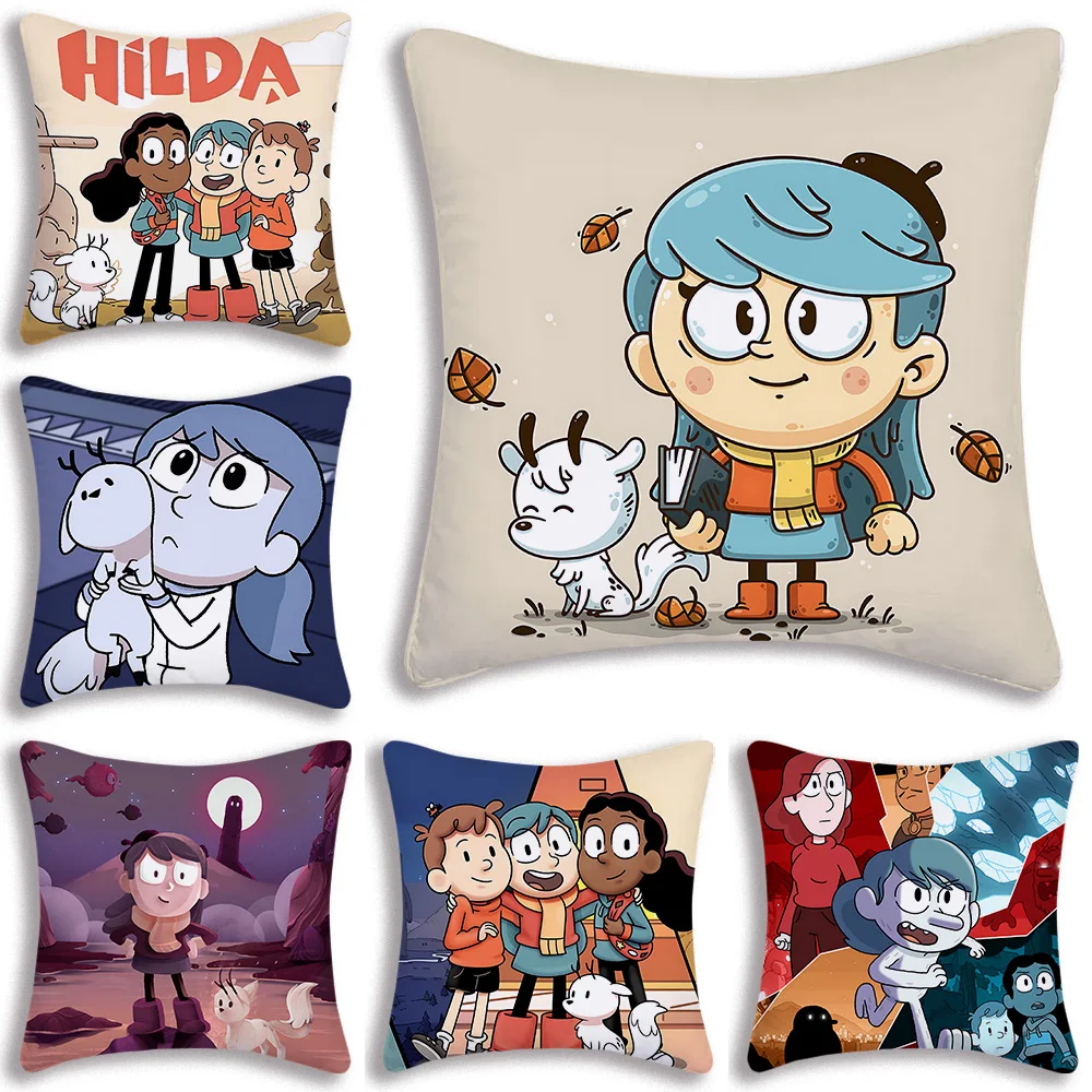 H-Hilda Pillow Covers Cartoon Sofa Decorative Home Double-sided Printing Short Plush Cute Cushion Cover