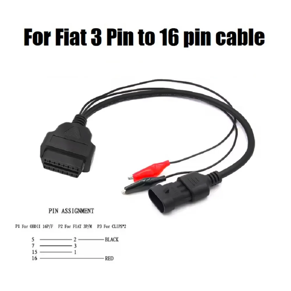 1 Uds para Fiat 3 pines a 16 pines para OBDII OBD2 adaptador de conector Auto-Cable de coche para Fiat Cable de diagnóstico hembra de 3 pines