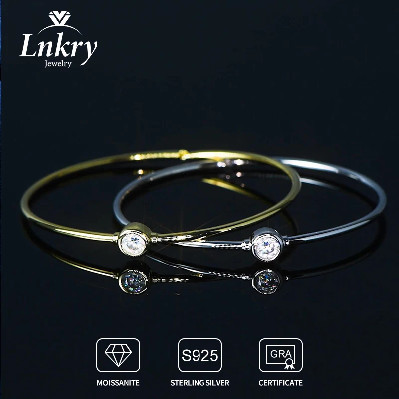 

Lnkry Bezel Setting 0.5ct Round Cut Moissanite Bangle With Certificate For Women 925 Sterling Silver Bangles Wrist Jewelry Gift