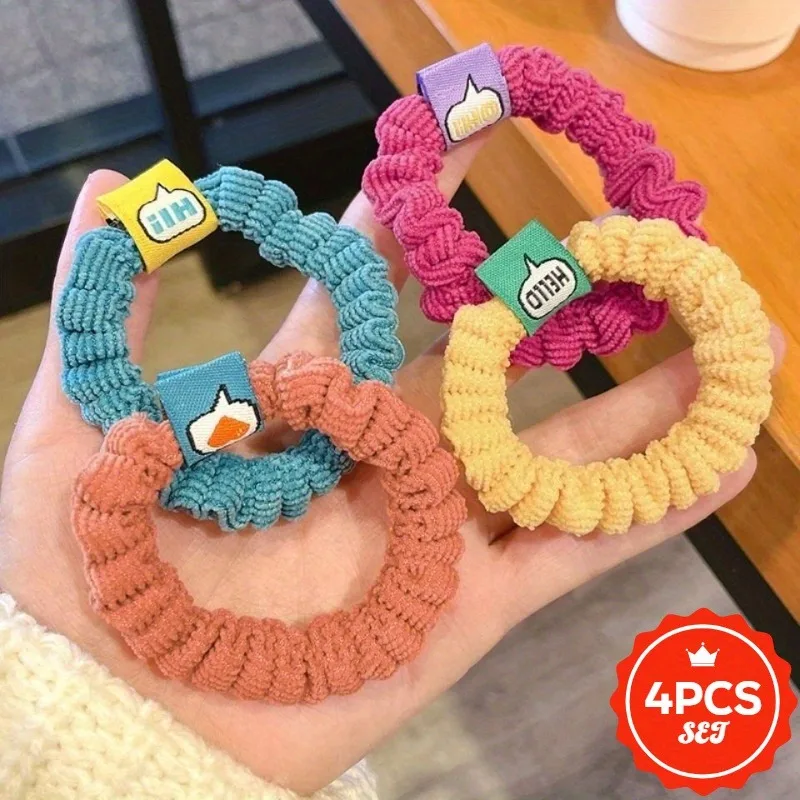 

4Pcs/set Glitter Hair Ties with Cute Candy Color - High Elastic Shiny Hair Bands for Women, Elegant Ponytail Hair Rope Holders