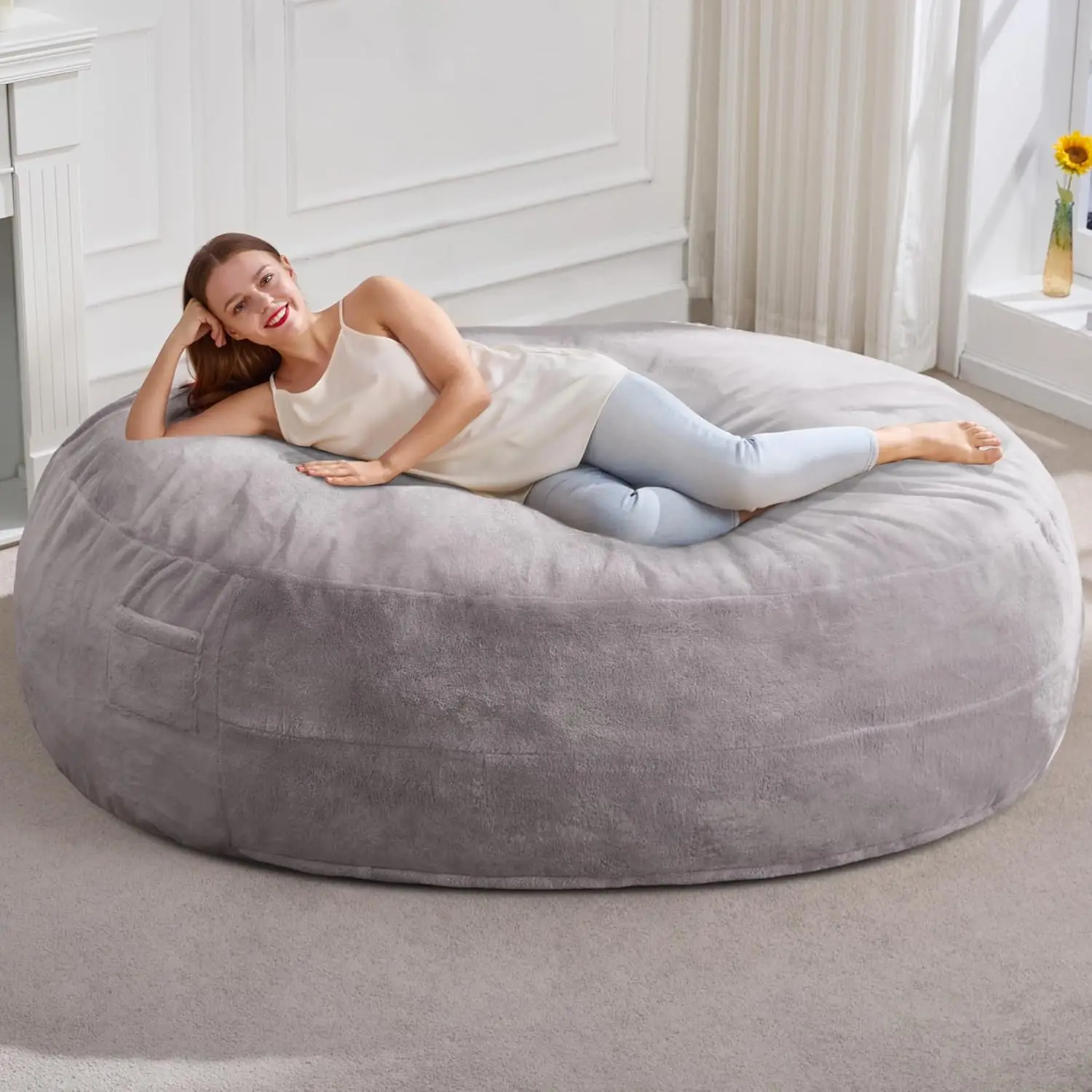 

6ft Bean Bag Chairs For Adults Large Beanbag Chair With Plush Faux Fur Cover Big Bean Bag Chair For Living Room, Customized
