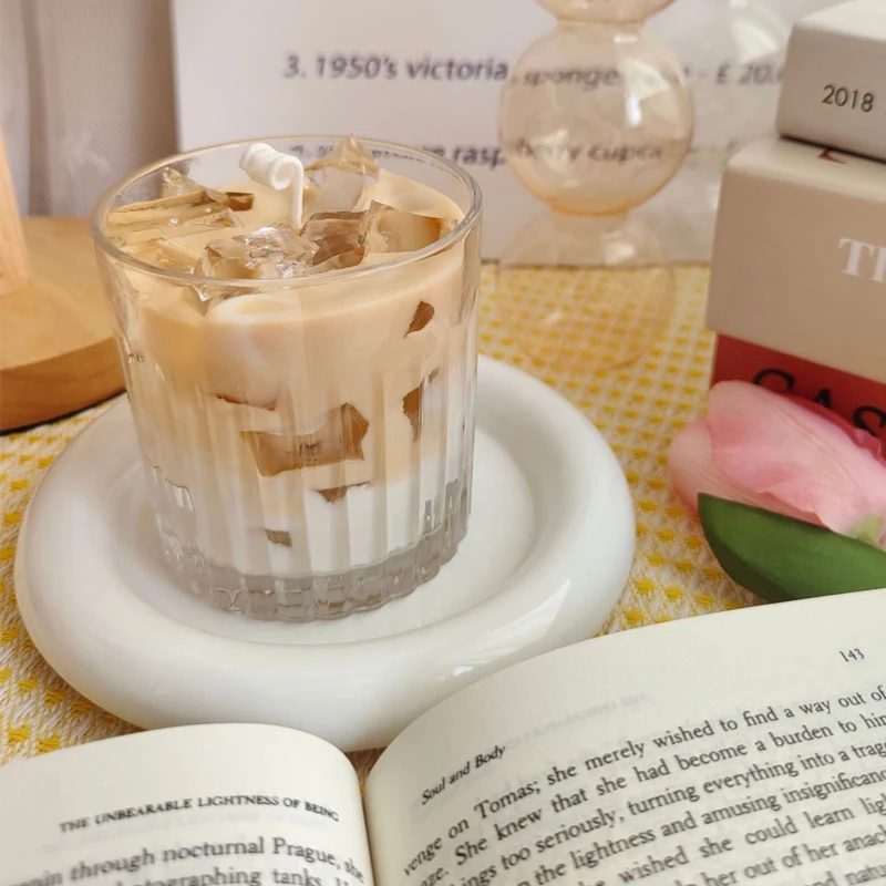 Simulation Cappuccino Iced Latte Scented Candle Creative Glass Cup Soy Wax Candles Birthday Gift Bedroom Decoration Ornaments