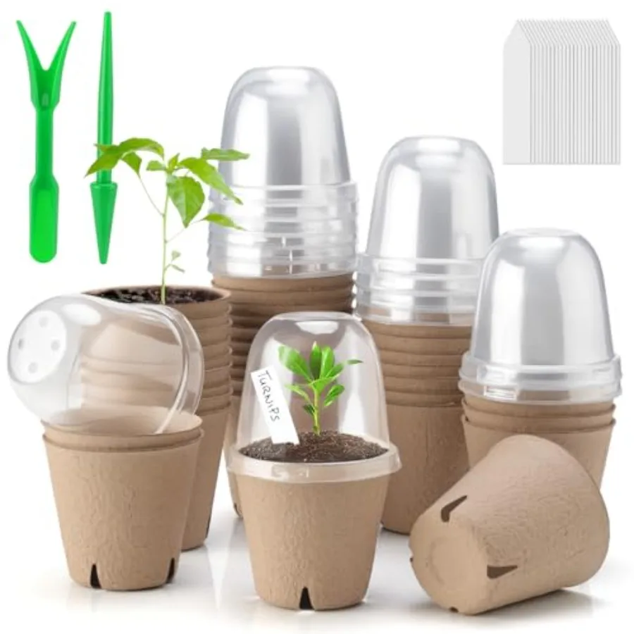 

36 Set 3.15 Inch Peat Pots Plant Starters for Seedling with Humidity DomeHerb Seed Starter Pots Kits Garden Germination Nursery