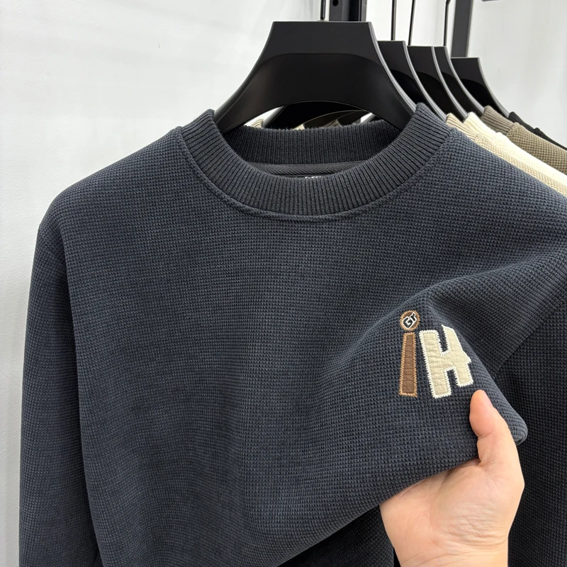 

men's autumn winter high quality fleece-lined long sleeves pullover round neck keep warm t-shirt leisure trend men clothing tops