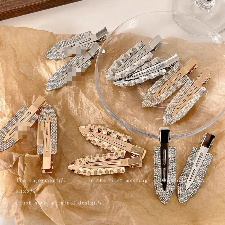 Duckbill Hair Clip Crystal Rhinestone Shiny Seamless Side Clip Sturdy Metal Hair Accessory for Women Casual Travel Home